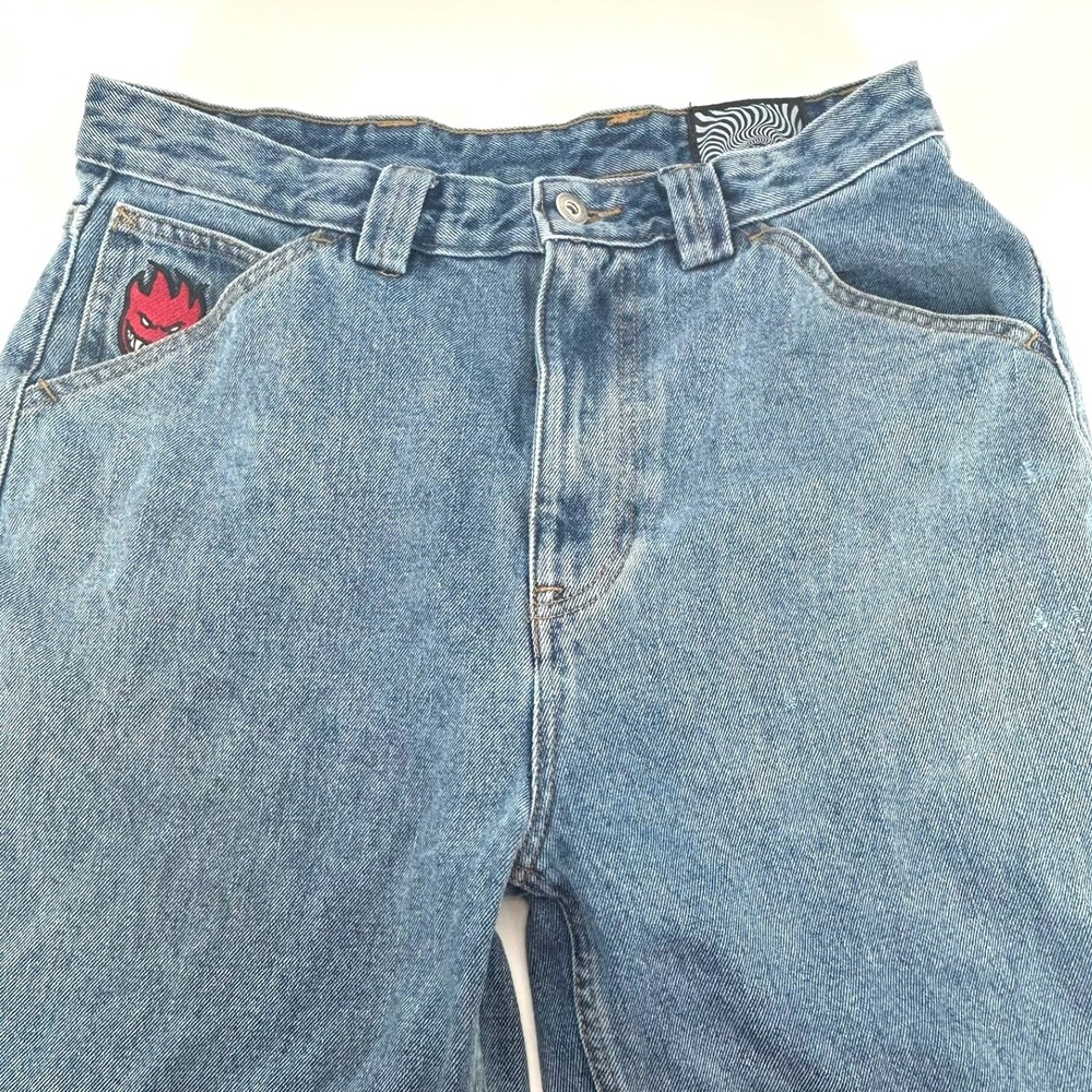 Vtg 90s Spitfire Wheels Baggy Skate Jeans Blue Denim Embroidered Logo Size 32